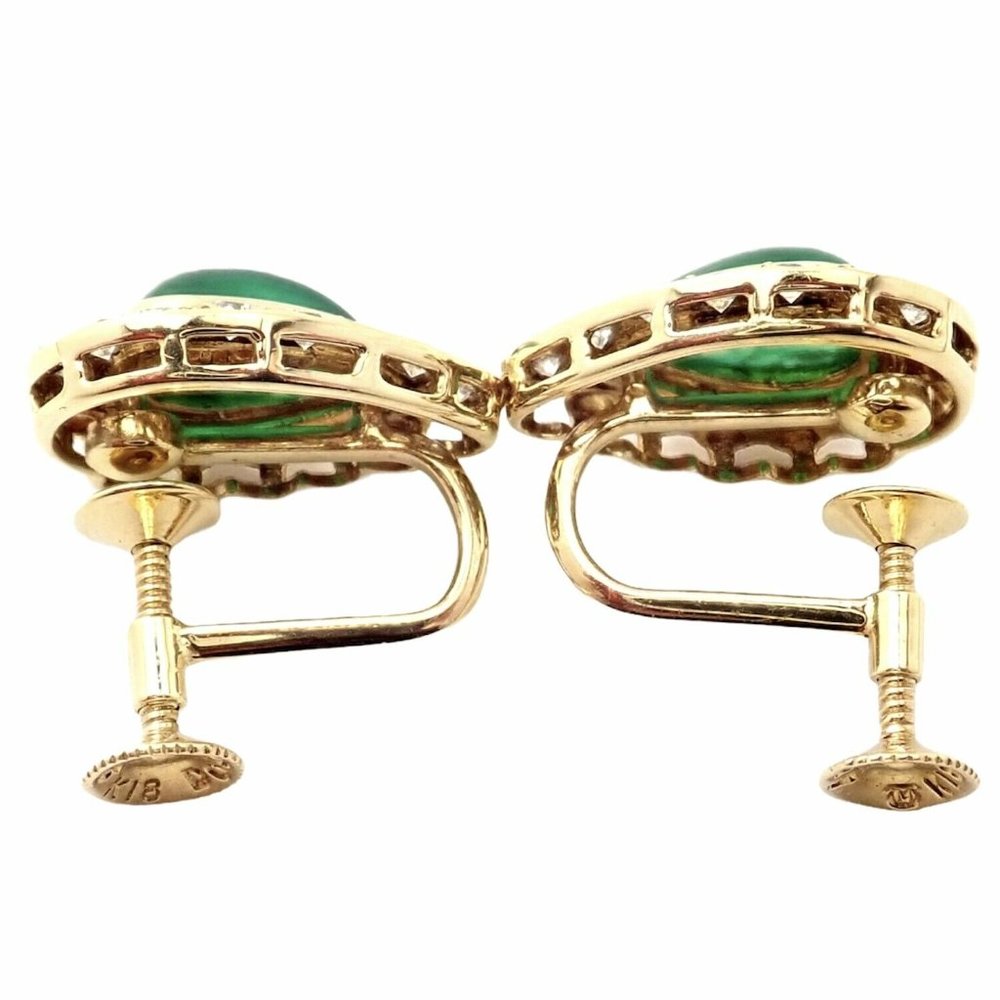 Authentic! Mikimoto 18k Yellow Gold Diamond Teardrop Emerald Screw Back Earrings - Picture 5 of 8